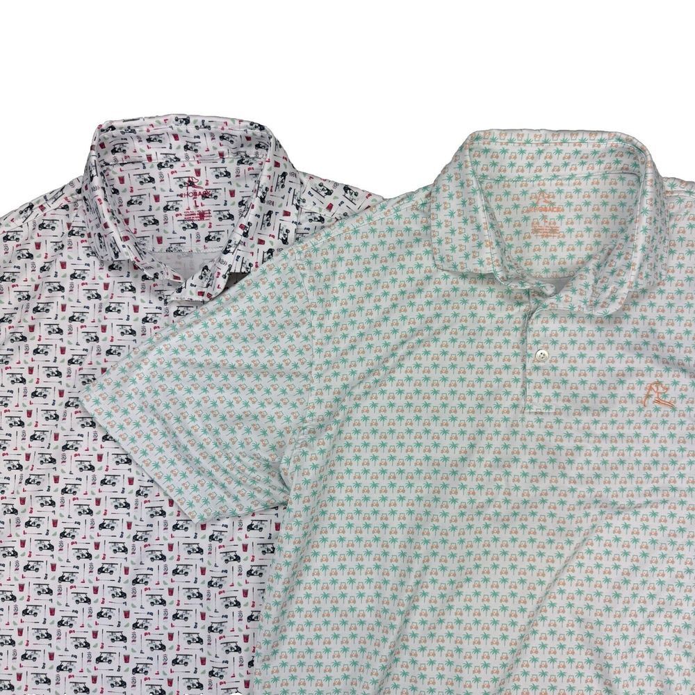 Men's Patterned Polo Shirt Set - White and Green